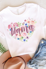 Mom Tee Gifts Mama Floral Heart Graphic Tee