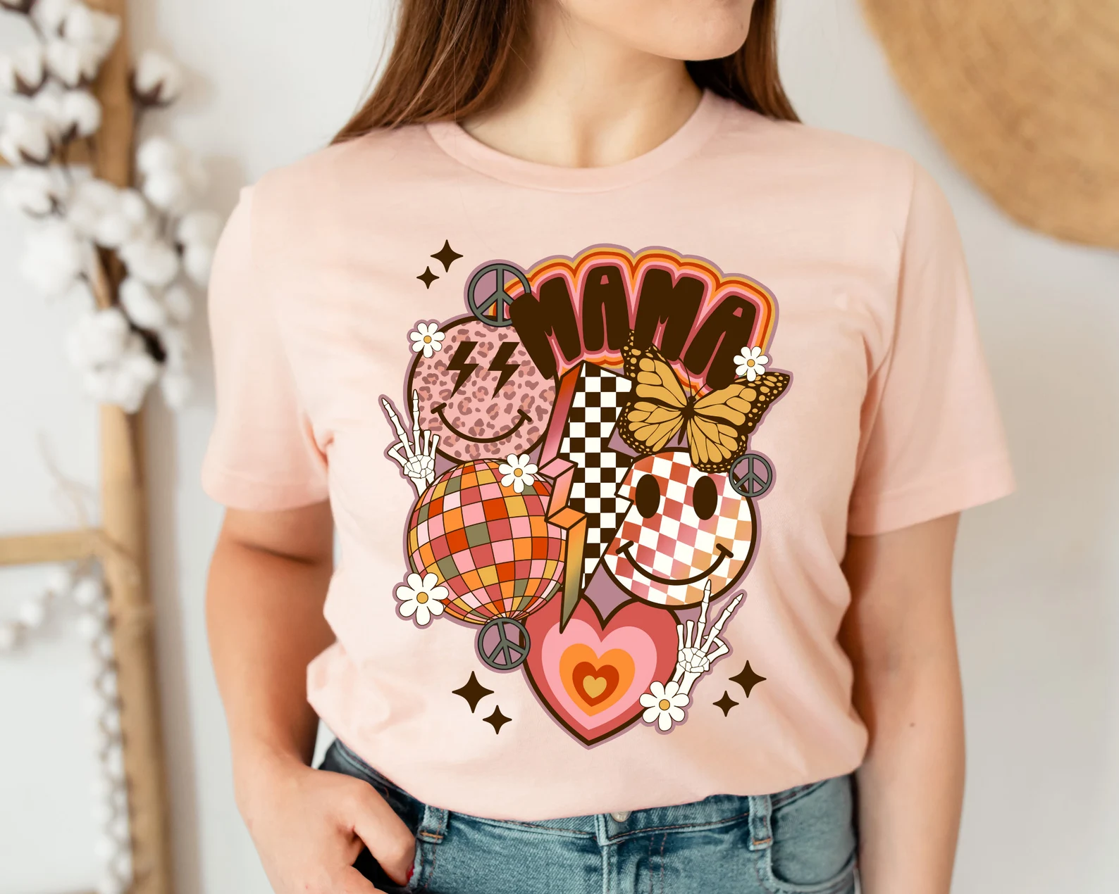 Retro Smiley Mama Shirt, Mom Shirt for Mom Mother's Day