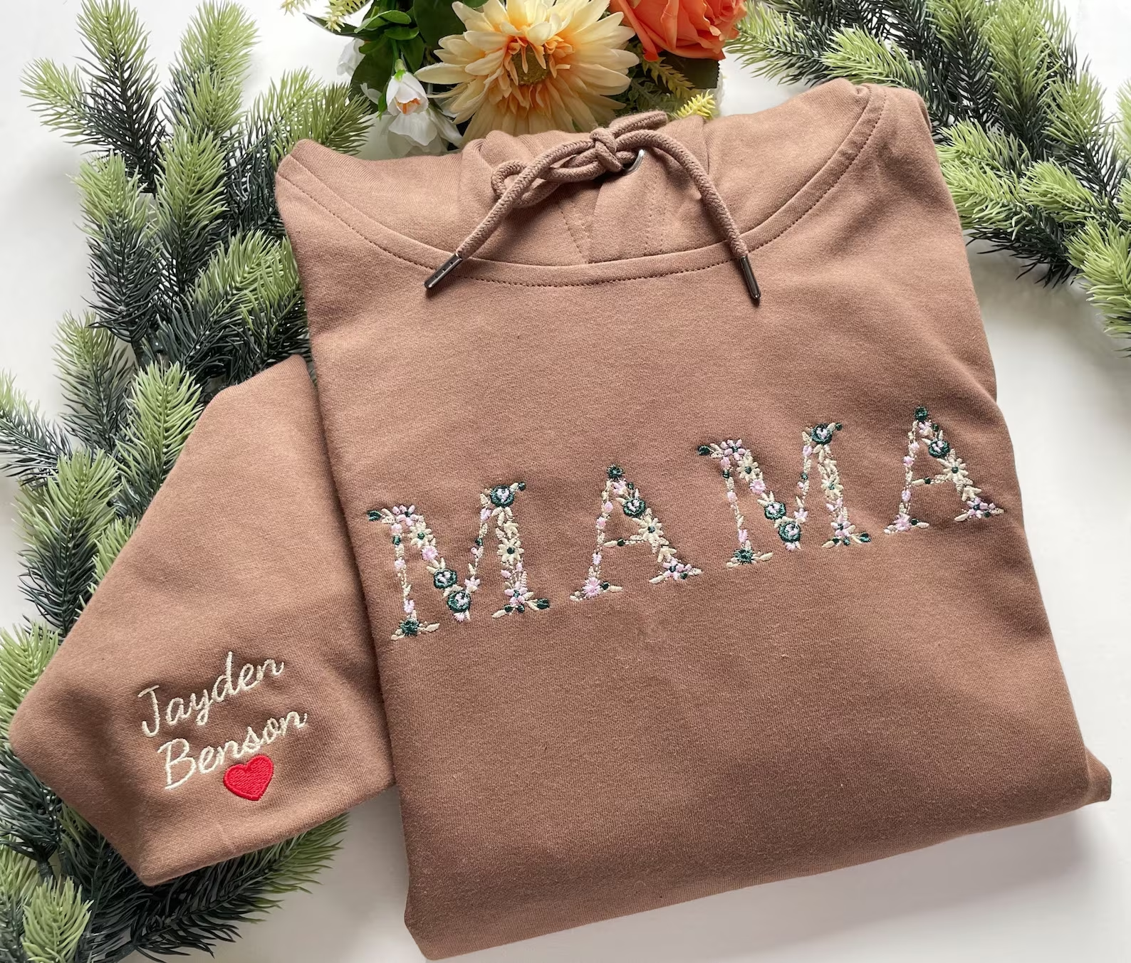 Embroidered Hoodie | Floral Letter MAMA  Crewneck | Embroidery sweatshirt