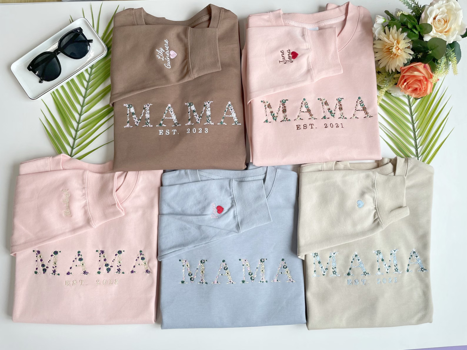 Embroidered Hoodie | Floral Letter MAMA  Crewneck | Embroidery sweatshirt