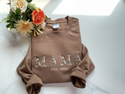 Embroidered Hoodie | Floral Letter MAMA  Crewneck | Embroidery sweatshirt