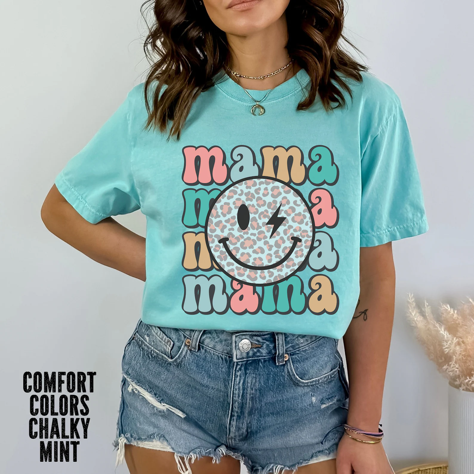 Comfort Colors® Retro Mama Shirt, Smiley Face Mama Shirt