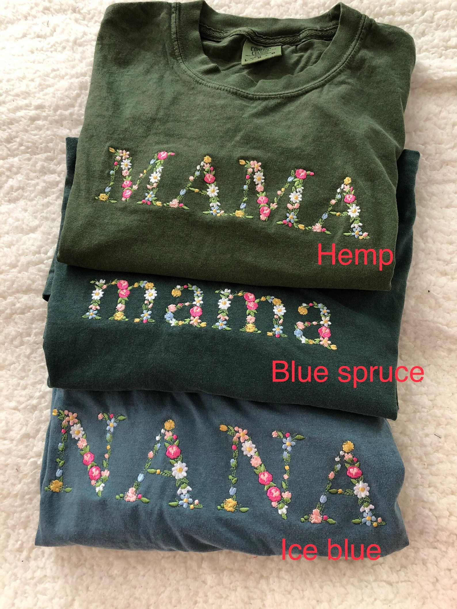 Embroidered T-Shirts | Floral Mama Grandma | Abuela Gifts for mother's day family