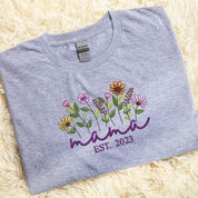 Floral Mama | Embroidered Crewneck Sweatshirt | Custom Kid Name On Sleeve