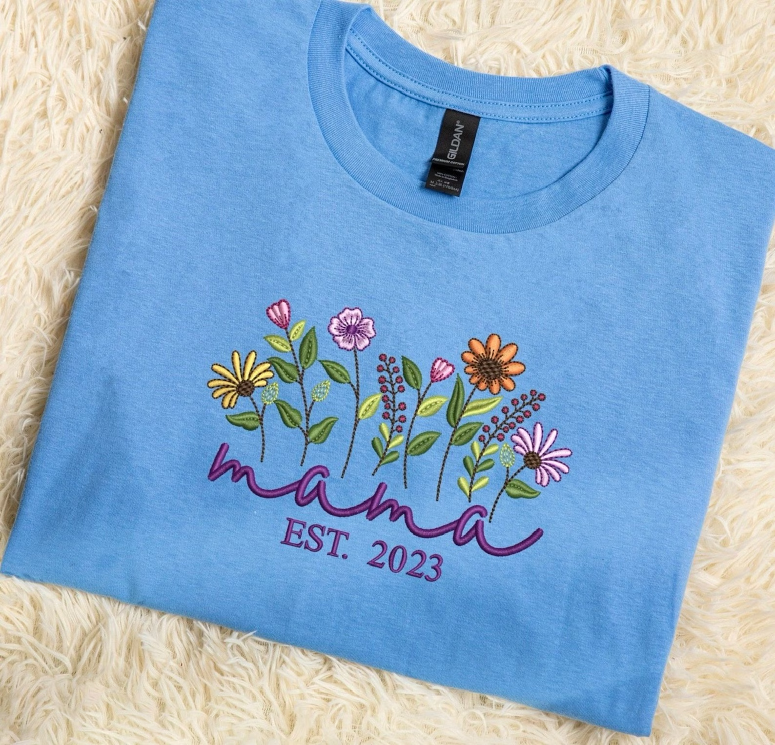 Floral Mama | Embroidered Crewneck Sweatshirt | Custom Kid Name On Sleeve