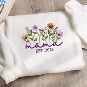 Floral Mama | Embroidered Crewneck Sweatshirt | Custom Kid Name On Sleeve