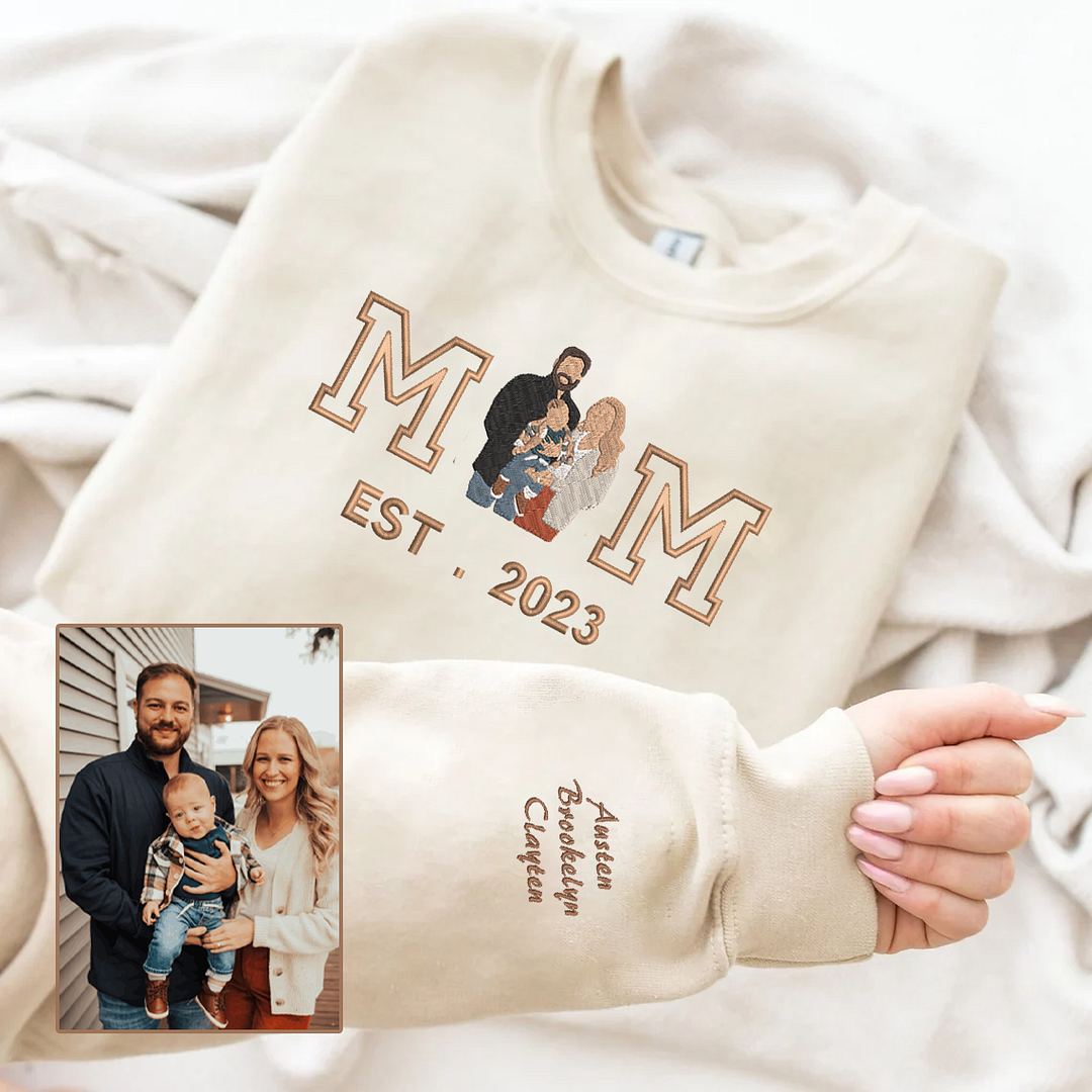 Muttertag Personalisiertes Besticktes Familienfoto Kapuzenpullover Sweatshirt T-Shirt