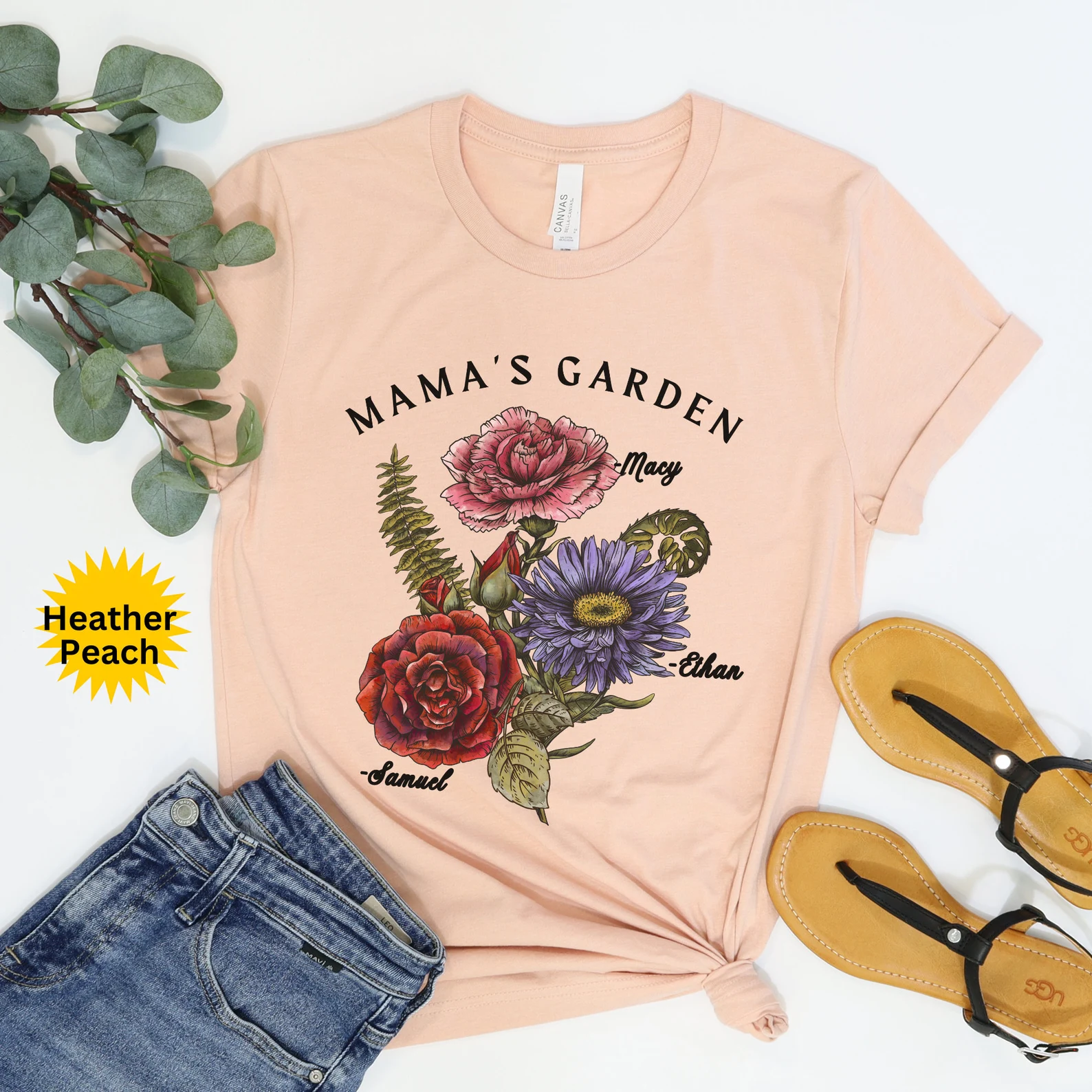 Birth month floral shirt and tote bag｜Personalized birth month flower bouquet