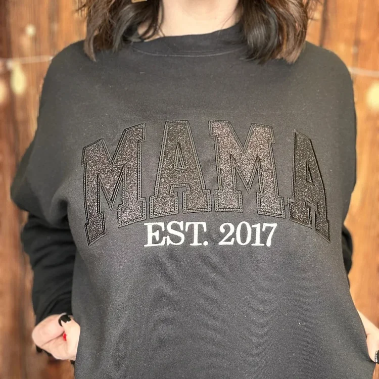 CUSTOM EMBROIDERED｜GLITTER VINYL｜MAMA SWEATSHIRT