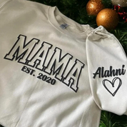 CUSTOM MAMA PUFF PRINT SWEATSHIRT WITH KID NAMES ON SLEEVE