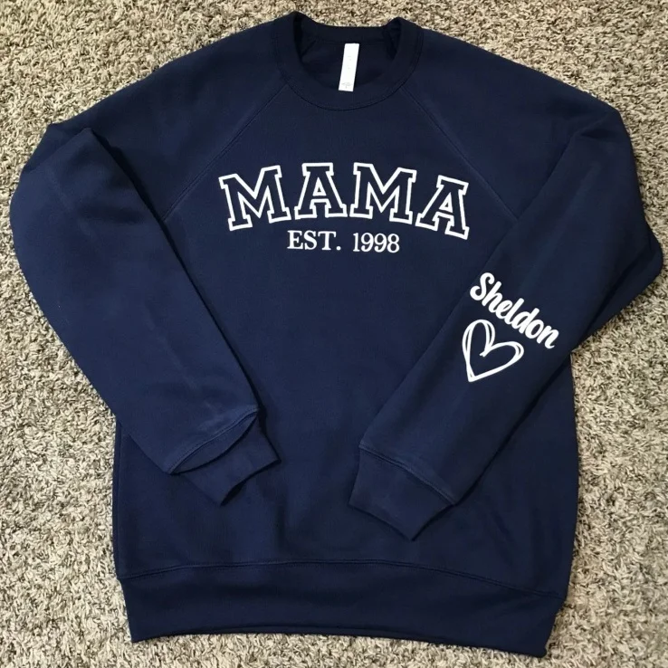 CUSTOM MAMA PUFF PRINT SWEATSHIRT WITH KID NAMES ON SLEEVE