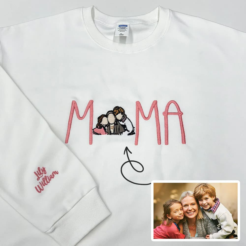 Embroidered Mama Sweatshirt｜With Custom Portrait｜From Your Photo