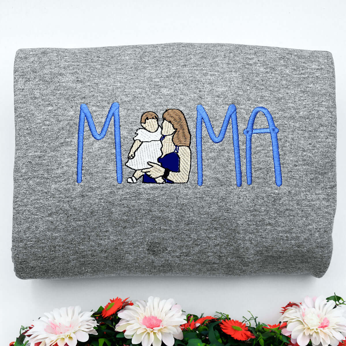 Embroidered Mama Sweatshirt｜With Custom Portrait｜From Your Photo