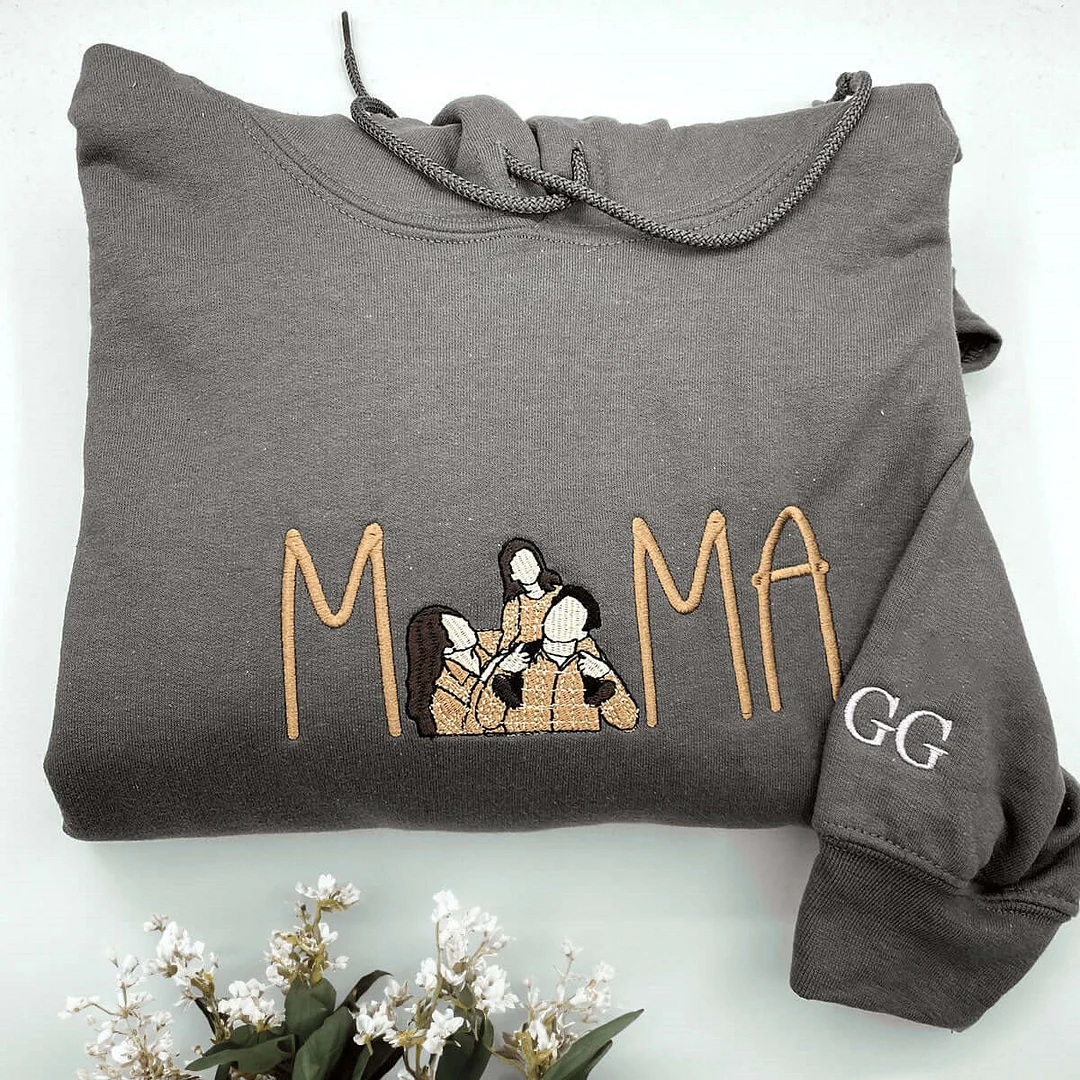 Embroidered Mama Sweatshirt｜With Custom Portrait｜From Your Photo