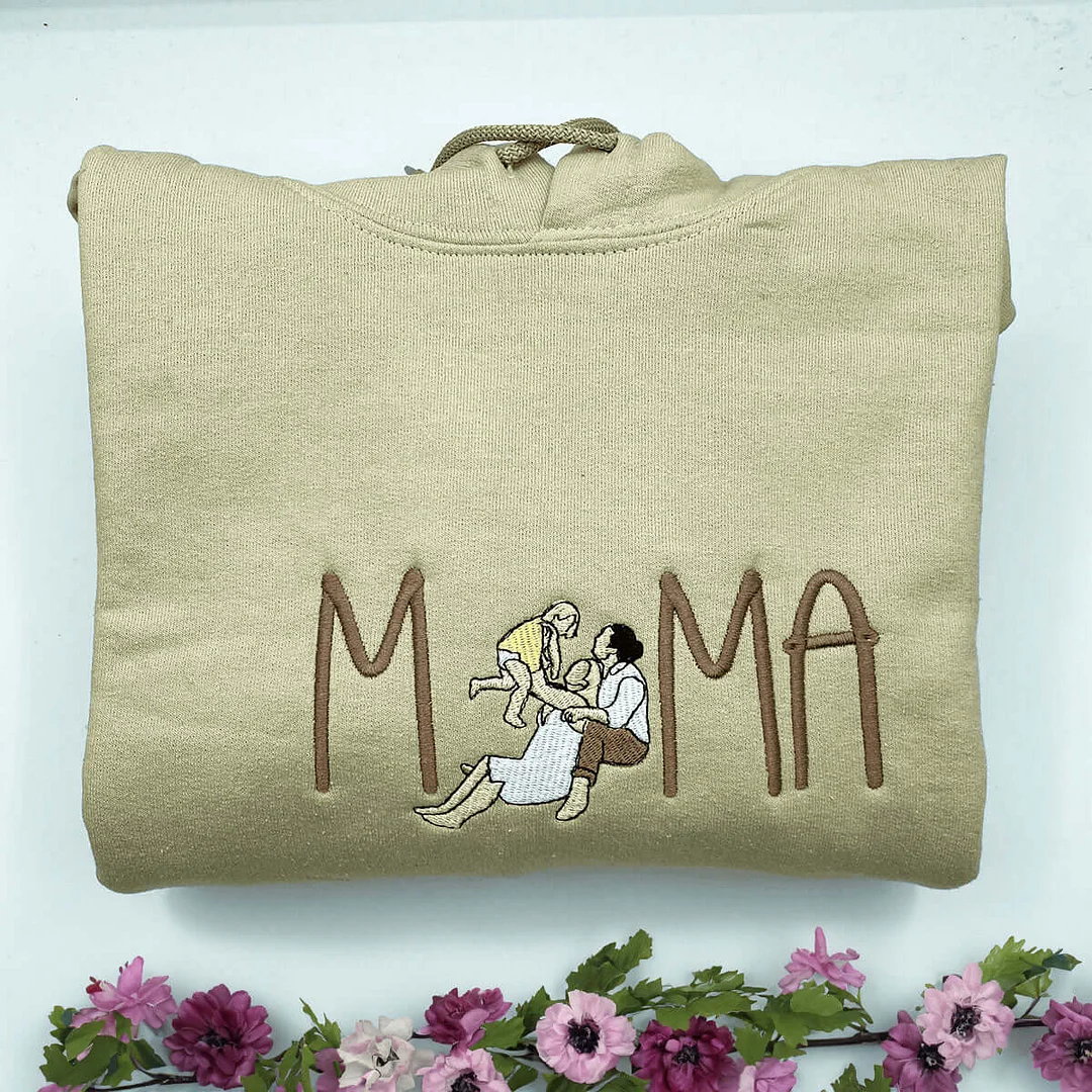 Embroidered Mama Sweatshirt｜With Custom Portrait｜From Your Photo