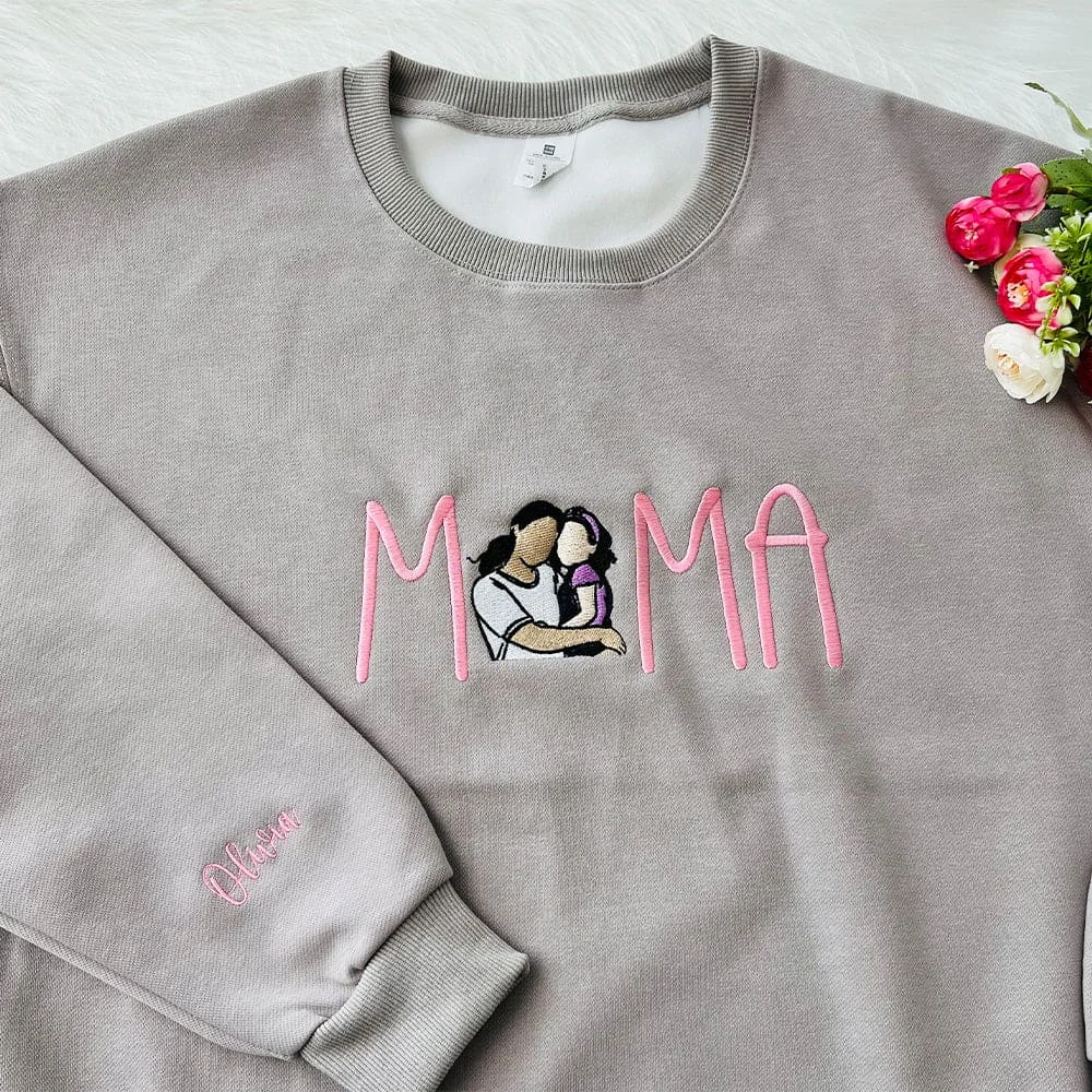 Embroidered Mama Sweatshirt｜With Custom Portrait｜From Your Photo