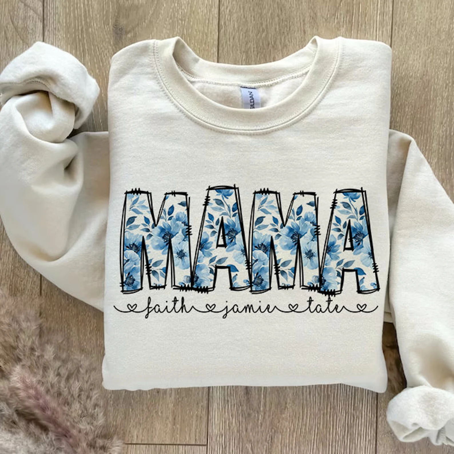 Blue Flowers Floral Mama T-shirt Sweatshirt Hoodie