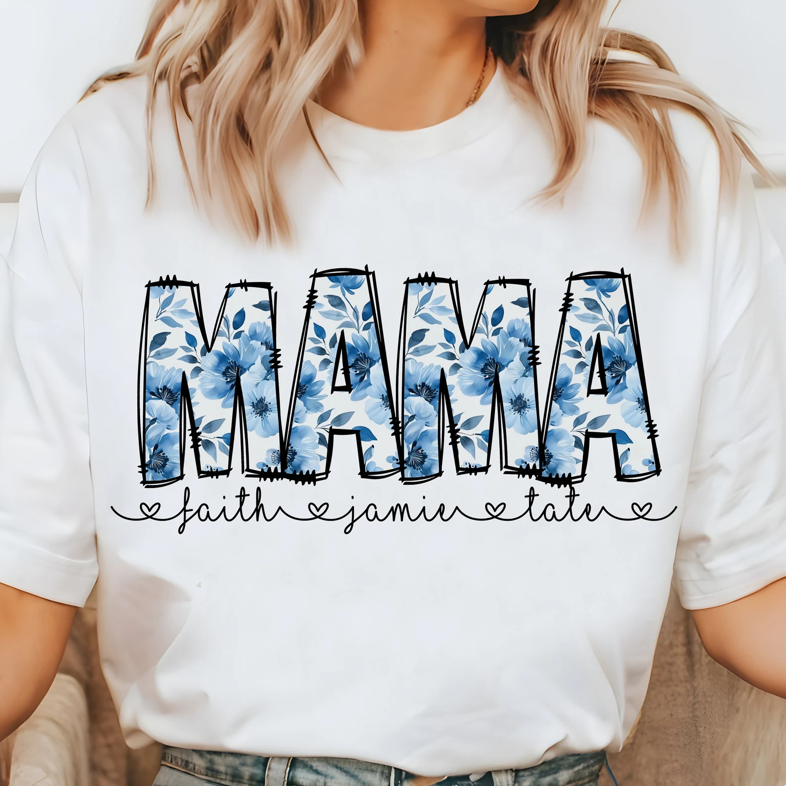 Blue Flowers Floral Mama T-shirt Sweatshirt Hoodie