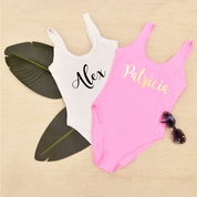 Custom Text Swimsuit - One Piece Personalized Pool Party Swimsuits