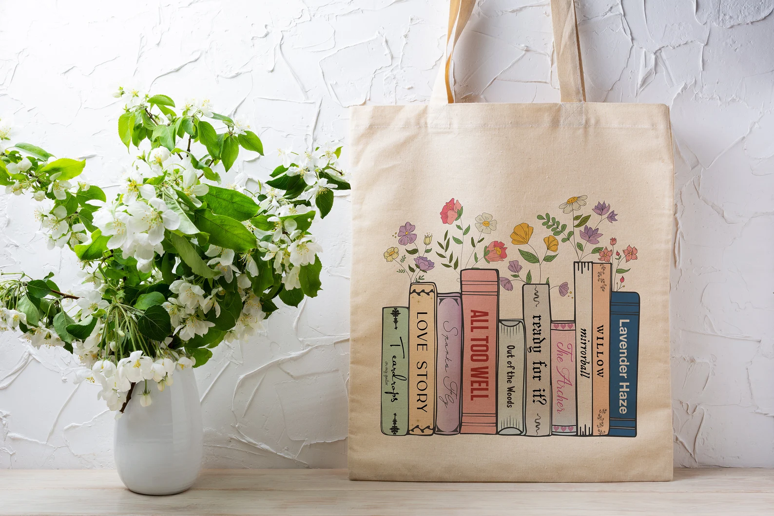 Taylor Albums As Books Tote Bag, Trendy Aesthetic For Book Lovers