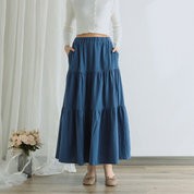 Summer Cotton Skirt Casual Loose Skirts A-line Pleated Elastic Waist Skirt