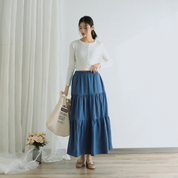 Summer Cotton Skirt Casual Loose Skirts A-line Pleated Elastic Waist Skirt