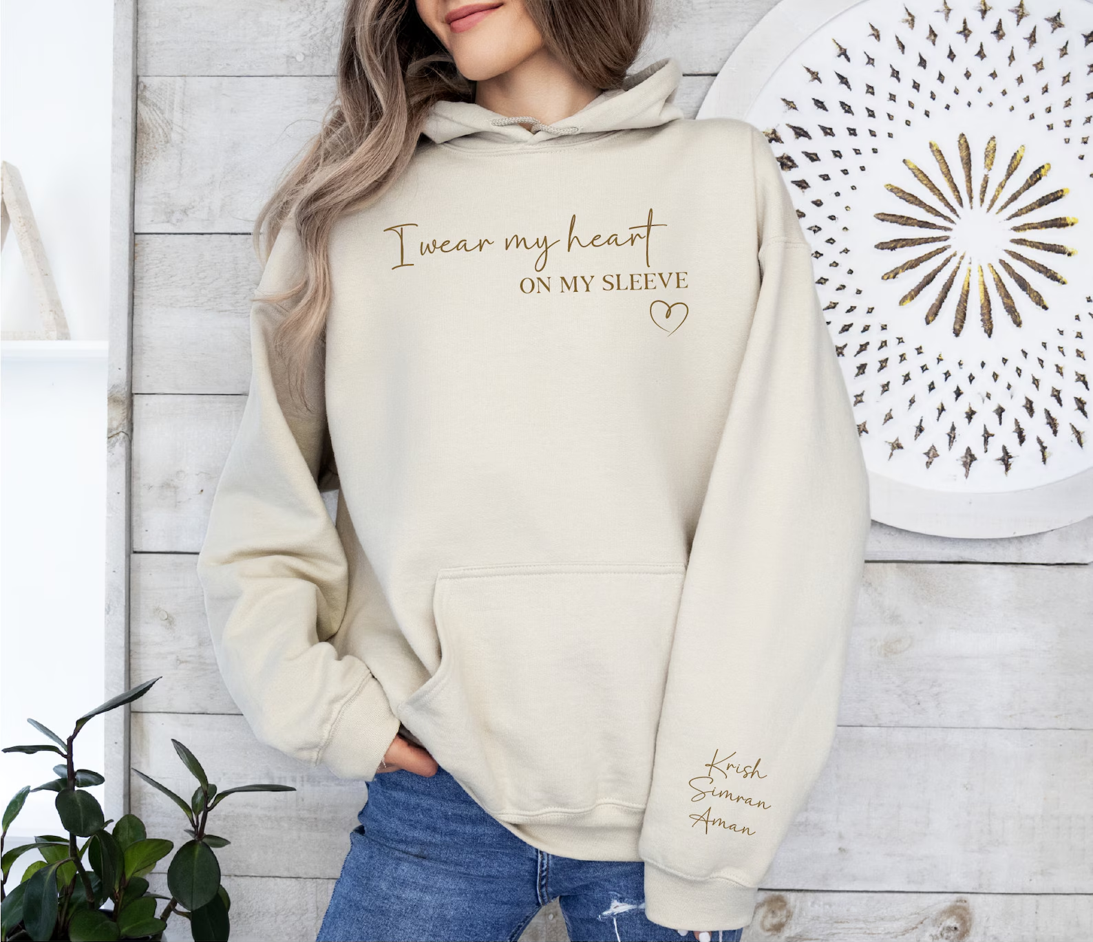 Custom Embroidered｜Heart on Sleeve｜Sweatshirt Hoodie