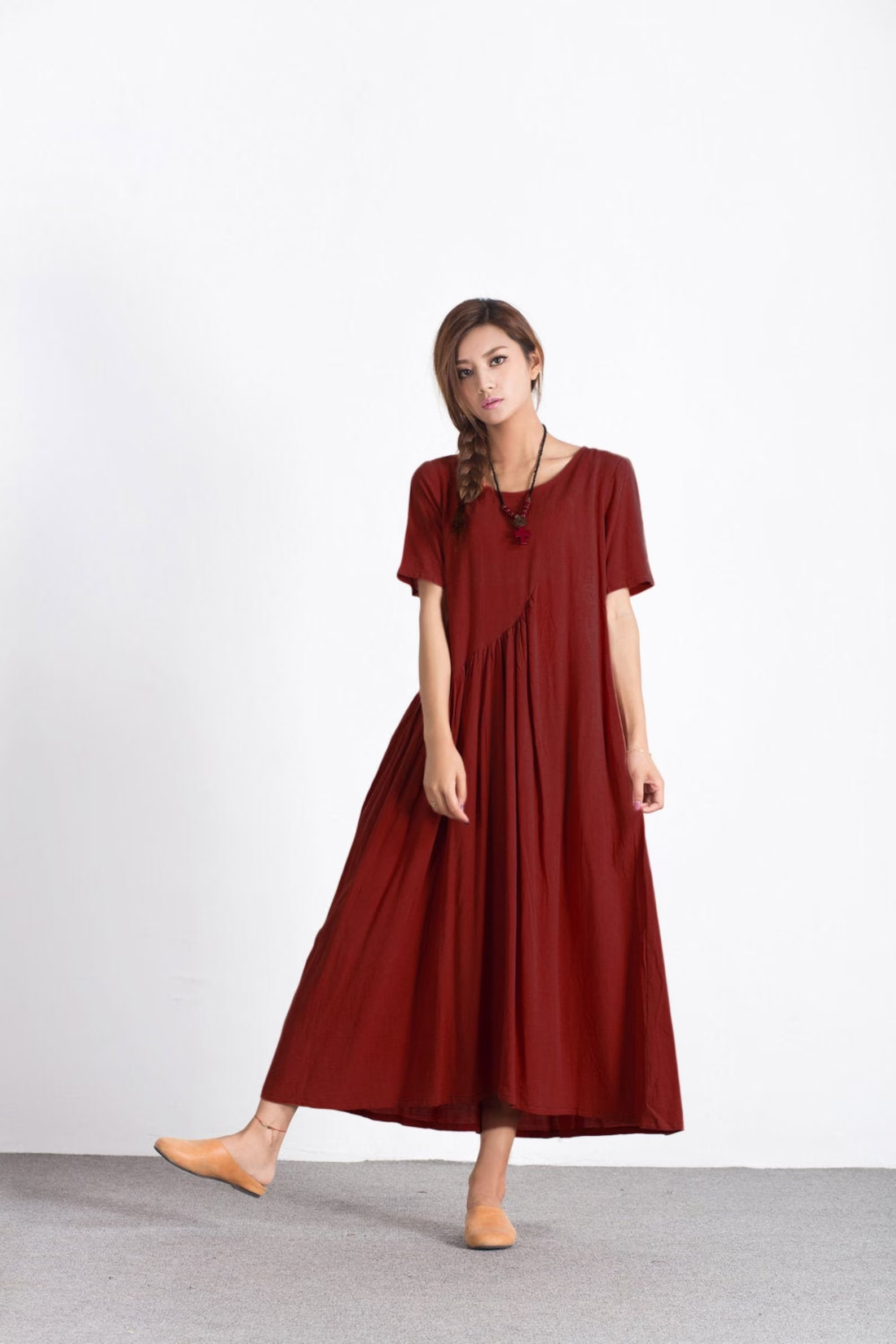 Women linen maxi dress Short Sleeves Summer Linen Dresses