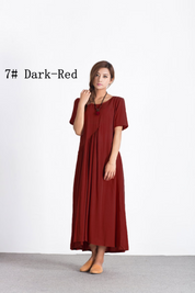 Women linen maxi dress Short Sleeves Summer Linen Dresses