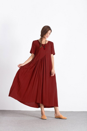 Women linen maxi dress Short Sleeves Summer Linen Dresses