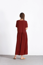 Women linen maxi dress Short Sleeves Summer Linen Dresses