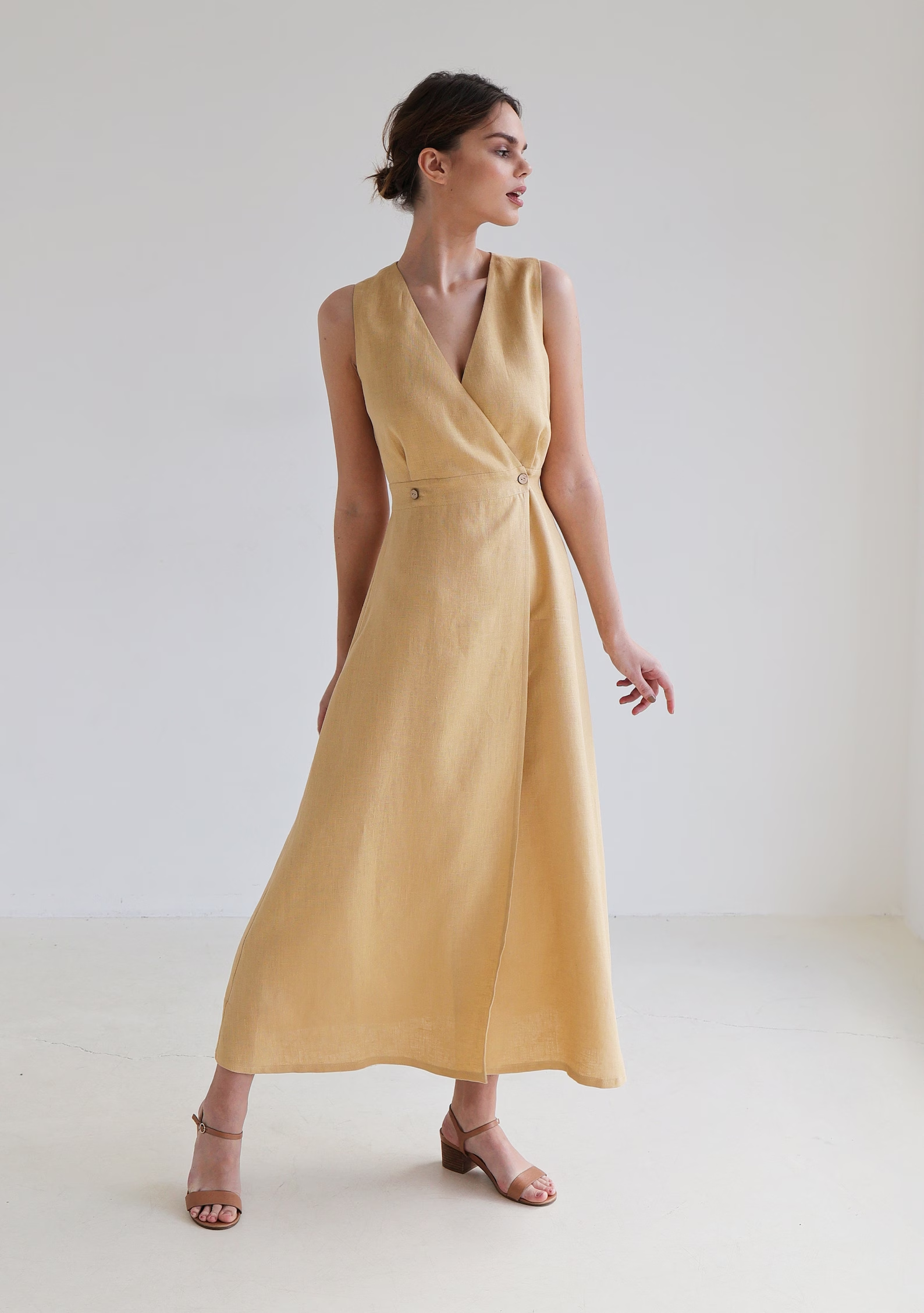 Linen maxi dress RIVIERA, Long sleeveless dress