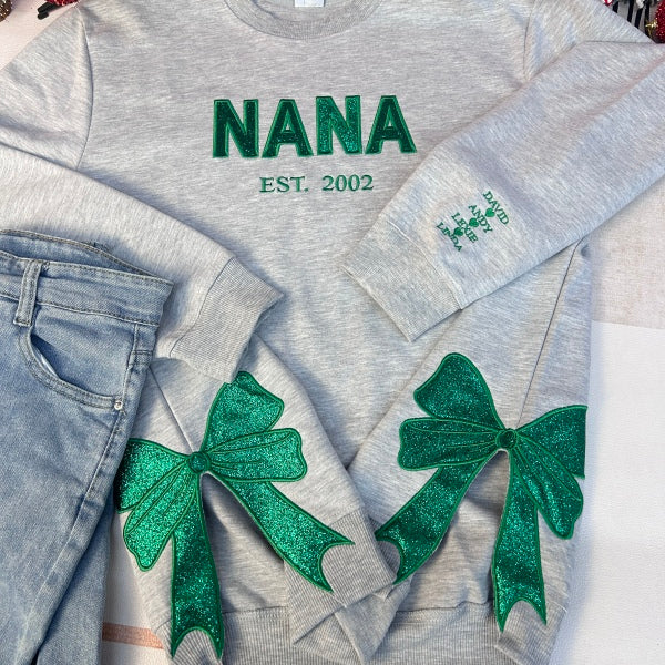 Glitter MAMA Side Bow Embroidered Sweatshirt