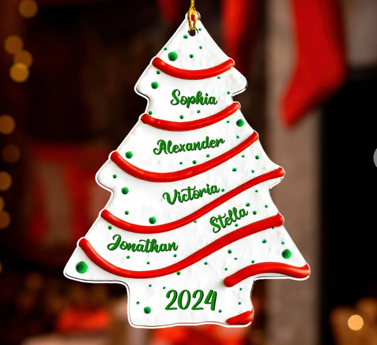 Christmas Tree Cake | Custom Name | 3D Effect Acrylic Ornament