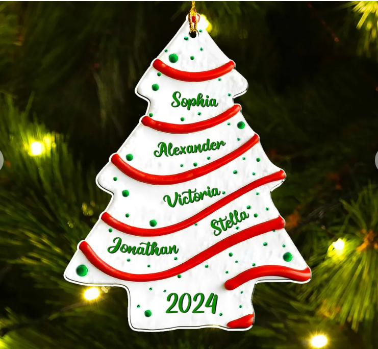 Christmas Tree Cake | Custom Name | 3D Effect Acrylic Ornament