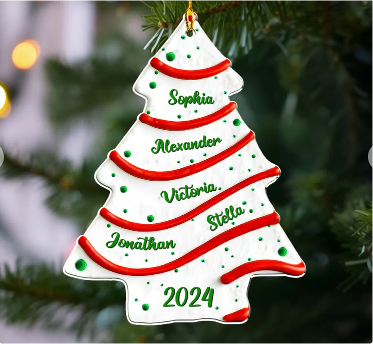 Christmas Tree Cake | Custom Name | 3D Effect Acrylic Ornament