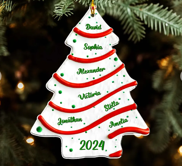 Christmas Tree Cake | Custom Name | 3D Effect Acrylic Ornament