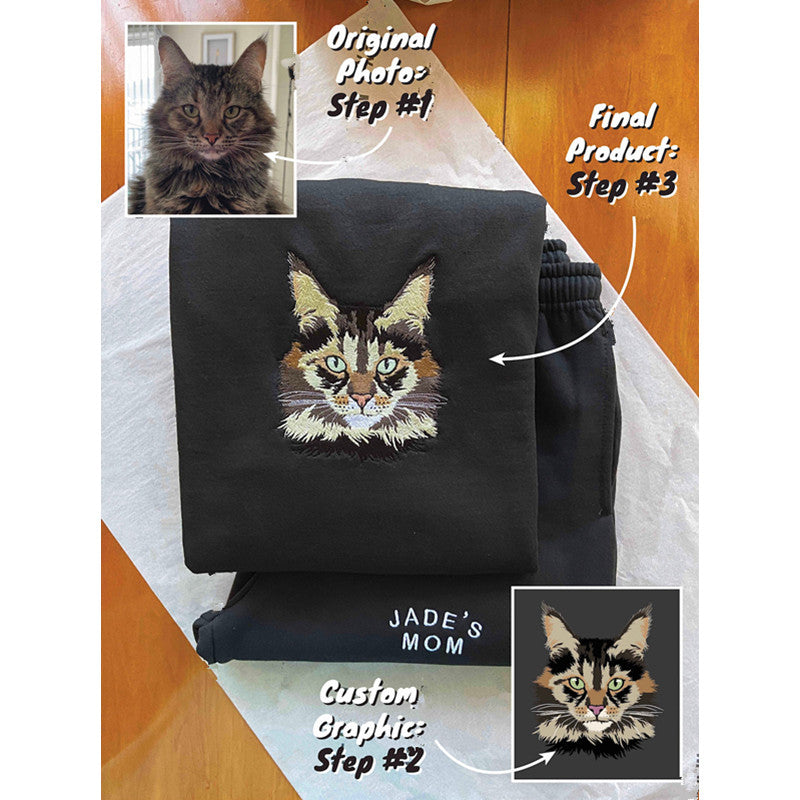 Customize | Text & Image | Dog Cat | Pet Portrait Embroidery | Sweatshirt Hoodie