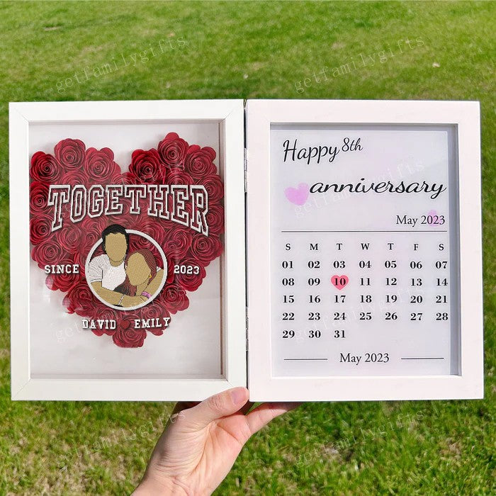 Custom Heart Shape Couple Portrait Flower Shadow Box Calendar Frame