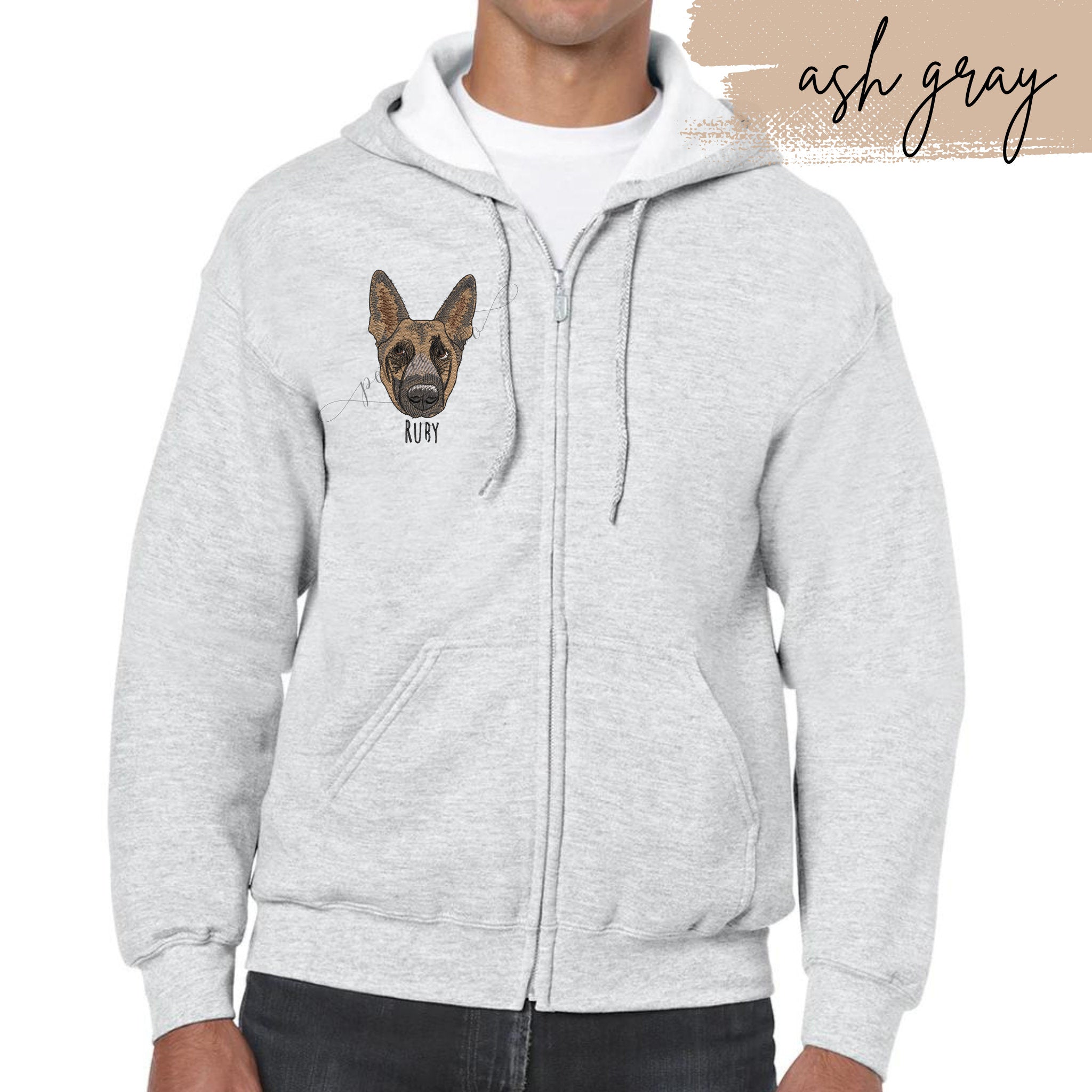 Custom Embroidered｜Pet Portrait Hoodie｜Zip Up Hoodie