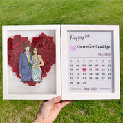 Custom Heart Shape Couple Portrait Flower Shadow Box Calendar Frame