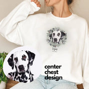 Personalized Pet Face Printed T-shirt Sweatshirt Hoodie Using Photo + Name Custom Portrait Floral Wreath