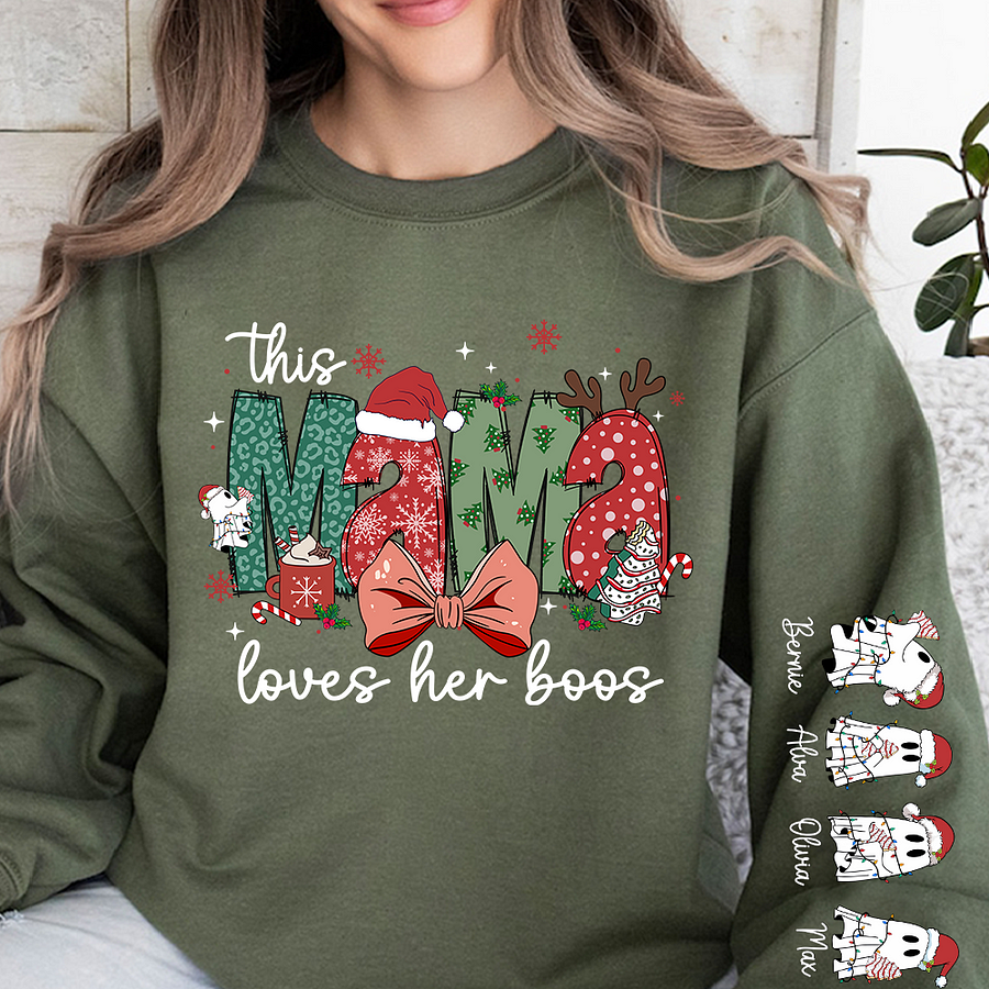 Custom Nickname | MaMa Loves Her Boos | Christmas 2024 Sweatshirt