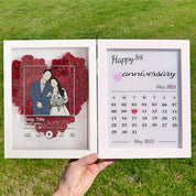 Custom Heart Shape Couple Portrait Flower Shadow Box Calendar Frame