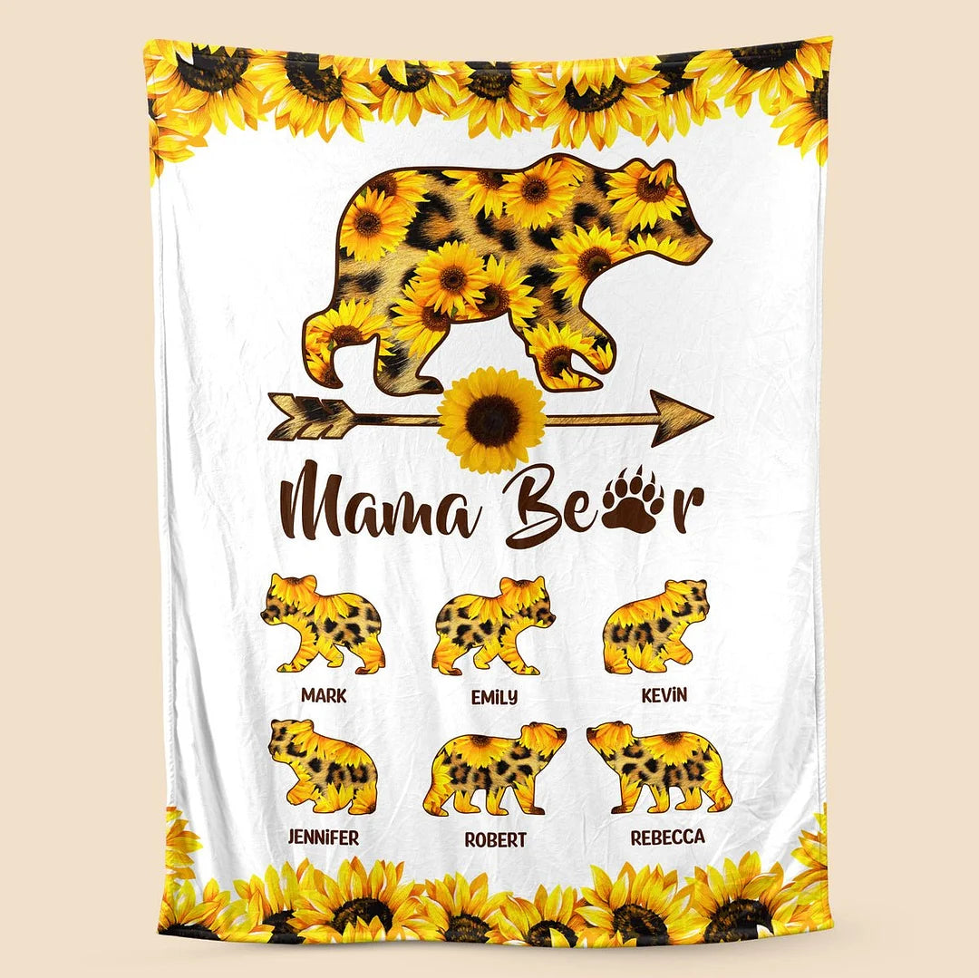 Mama Bear Sunflower - Personalized Blanket - Best Gift For Mother