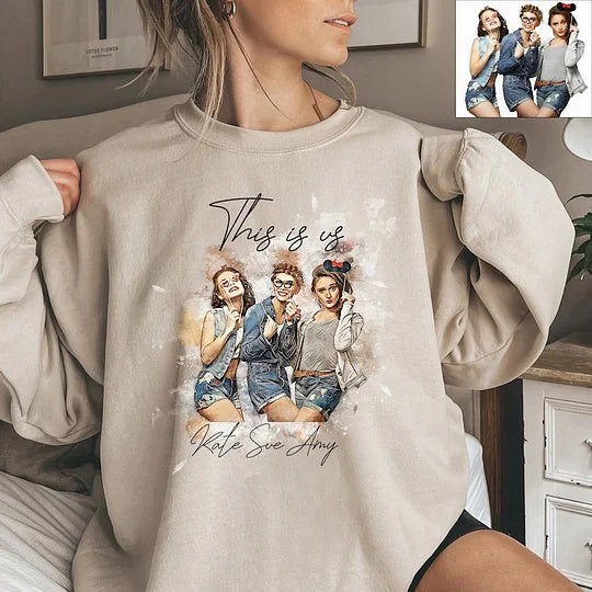 Personalized Portrait Watercolor Painting Center Sweatshirt,Gift for Her Birthday Anniversary Gift for Women