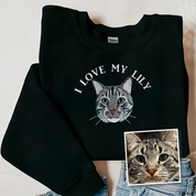 I Love My Cat | Custom Pet Portrait Embroidered | Crewneck T-shirt Hoodie