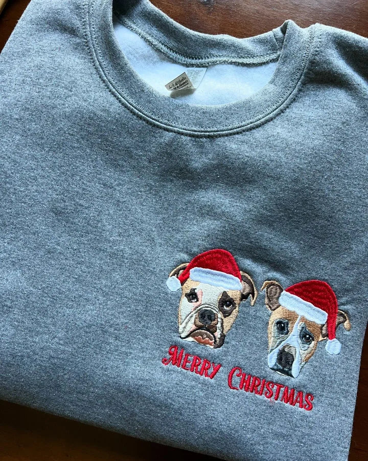 Custom Embroidered Pet Portrait Christmas Jumper Sweatshirt