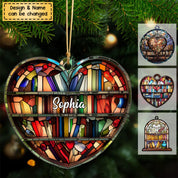 Personalized Bookshelf Stained Glass Ornament