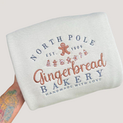 North Pole | Gingerbread Bakery | Handmade Embroidered | Christmas Sweatshirt